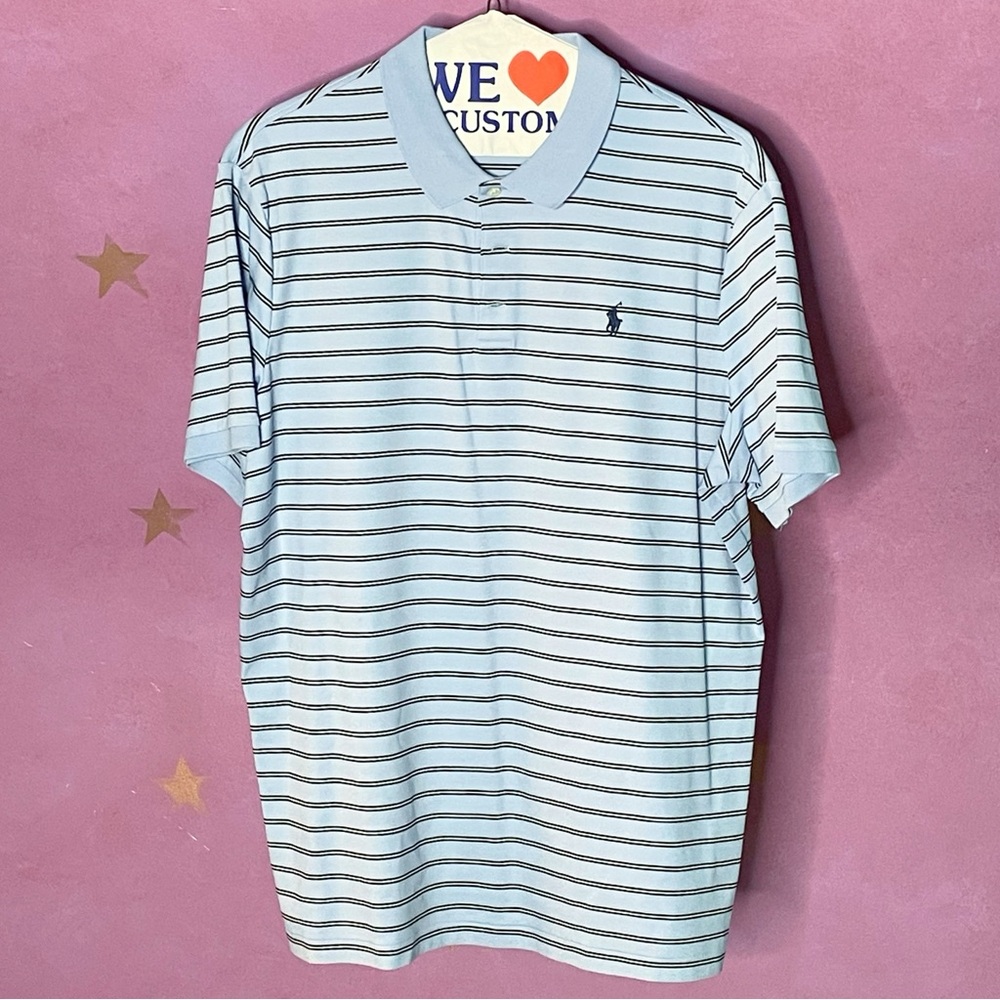 Polo Ralph Lauren Mens Blue Striped Collared Short Sleeve Polo Shirt Size XL